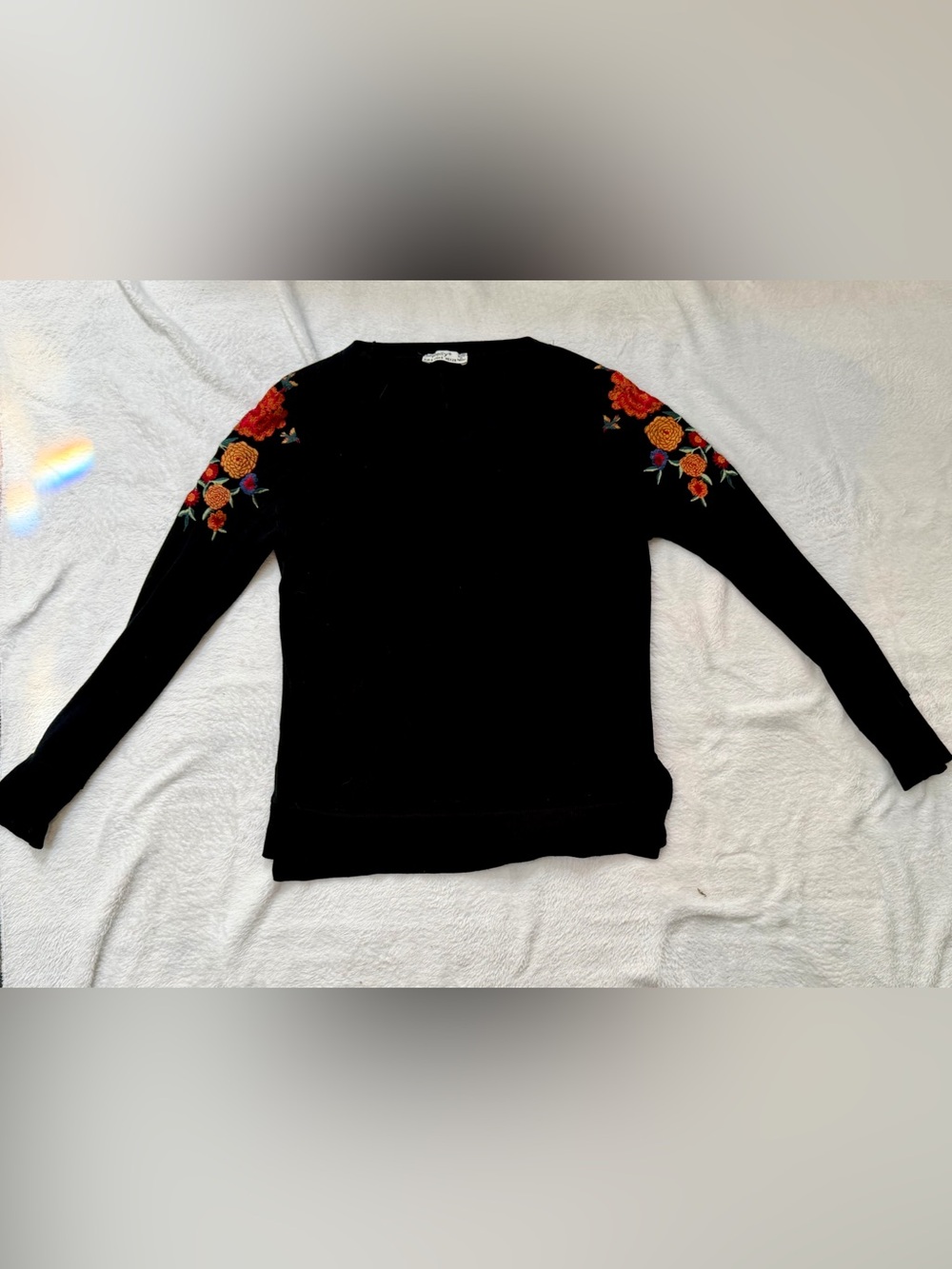 Helly Black Floral Embroidered Sleeve Pullover Sweatshirt S